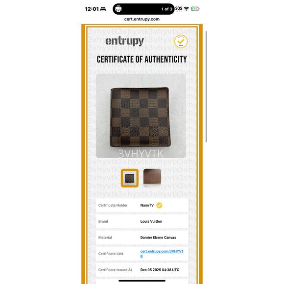 Louis Vuitton Damier Ebene Bifold Wallet With COA - Picture 5 of 11